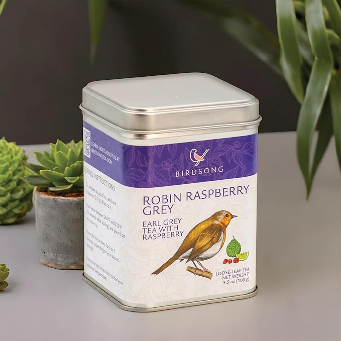 Birdsong Robin Raspberry Grey ??Organic Earl Grey with Raspberry & Citrus, Caffeinated Assam Black Tea, No Sugar, Loose Leaf 3.5 oz