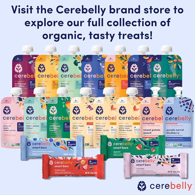 Cerebelly Organic Baby Food Pouches ??Dairy Free Smoothies for Toddlers | No Added Sugar, Fiber, Non-GMO | Toddler Smoothie Pouches | 4oz BPA-Free Baby Food | Sweet Potato Peach | 12 Count