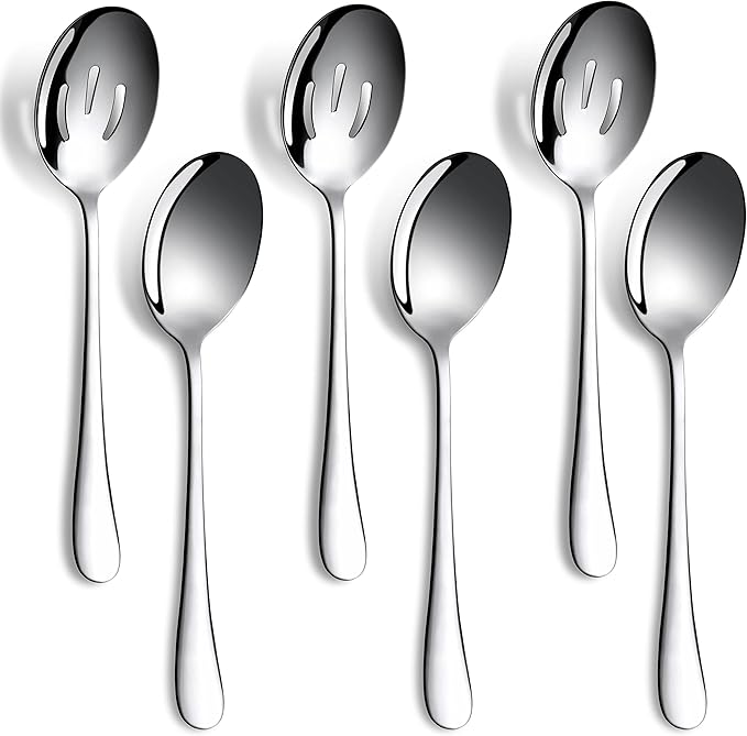 6 Pieces Serving Spoons Set, 8.7 Inch, Includes 3 Serving Spoons and 3 Slotted Spoons, Large Stainless Steel Buffet Banquet Utensils Cutlery Set for Home, Kitchen