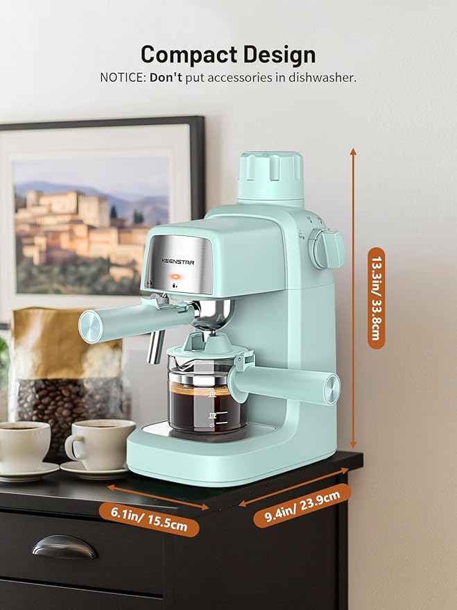3.5Bar Espresso Machine with Milk Frother, 800W Compact Espresso and Cappuccino Machine with Preheating Function, 4 Cup Espresso Maker for Cappuccino or Latte, Gift for Coffee Lover
