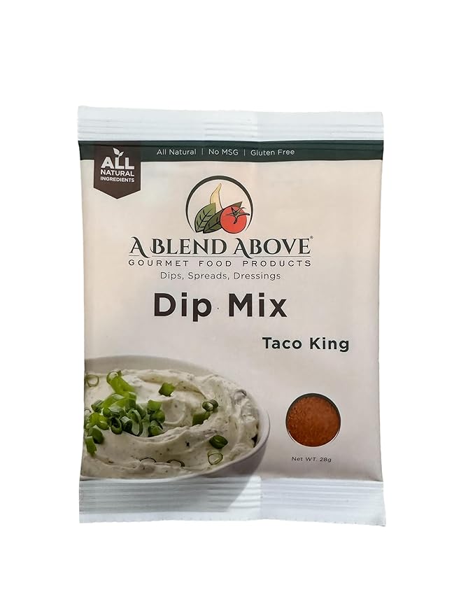 A Blend Above Taco Dip Mix, 3 pack, 1 oz. Each, Makes 16 Ounces, Gluten-Free, No MSG, All Natural, No Preservatives, Vegan Friendly, Keto Friendly, Vegetable Dip, Chip Dip, Low Carb, Easy to Make