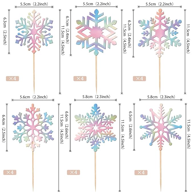 36 PCS Snowflake Cupcake Toppers Glitter Winter Frozen Snowflake Cupcake Picks for Winter Wonderland Baby Shower Kids Birthday Christmas Party Cake Decorations Supplies Colorful Silver