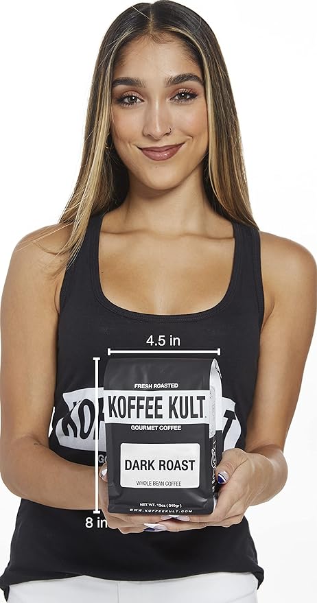Koffee Kult Dark Roast Coffee Beans - Rich & Bold with Chocolate & Cinnamon Notes, Smooth Finish 100% Arabica, Ethically Sourced Resealable 12oz package