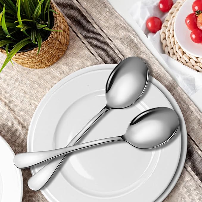 4 Piece Stainless Steel Serving Spoons Set, 10-Inch, Includes 4 Large Spoons, for Parties/Kitchen/Buffet/Catering, Dishwasher Safe,