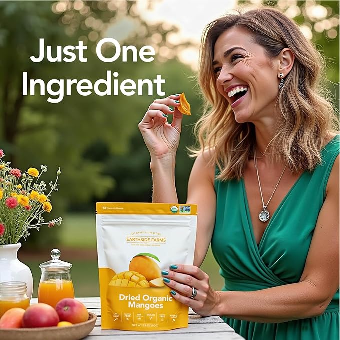 Earthside Farms Dried Organic Mangoes 2.8oz, 4 Pack ??No Sugar Added, Gluten-Free, Vegan Snack ??Naturally Sweet Dried Fruit ??Perfect Healthy On-the-Go Snack for Work, School, Travel