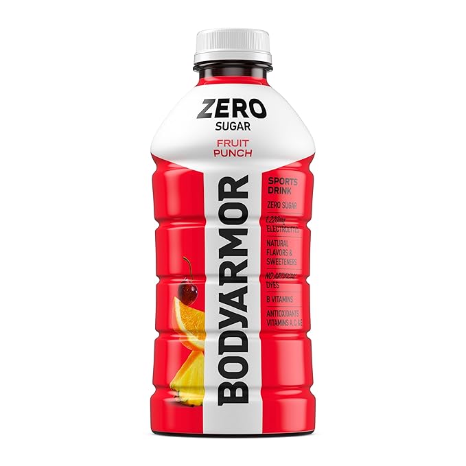 BODYARMOR ZERO Sugar Fruit Punch, Sugar Free Sports Drink - Low-Calorie Hydration - Natural Flavors with Potassium Packed Electrolytes, Antioxidants, and B-vitamins, 28 fl oz (Pack of 15)