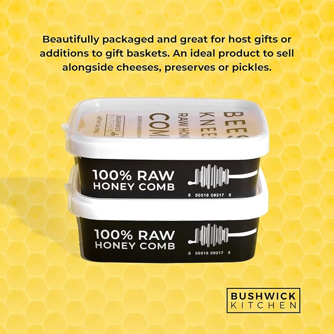 Bees Knees Raw Honeycomb, 100% Edible, All-Natural Gourmet Honeycomb in Double Sealed Packaging, Acacia Honey Comb with Sweet, Light Flavor, Foodie Gifts, Tea Gifts, Unique Gift Ideas (7 oz)