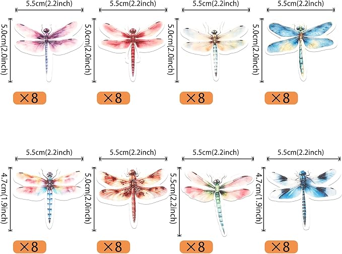 Rsstarxi 60 Pack Insect Dragonfly Edible Cake Toppers Rice Paper Insect Themed Birthday Cupcake Picks for Baby Shower Birthday Wedding Anniversary Party Cake Decorations
