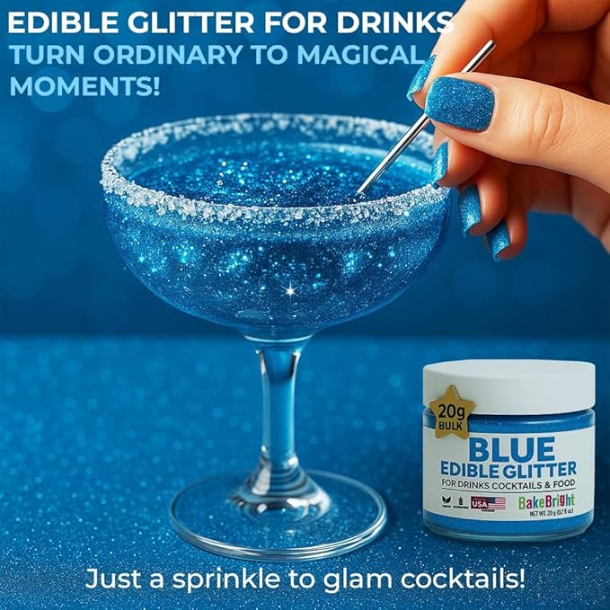 Blue Edible Glitter for Drinks Bulk Edible Glitter for Cakes Drink Brew Glitter, Blue Edible Glitter Cake Decorations Edible Blue Glitter Edible Glitter for Strawberries Cocktail