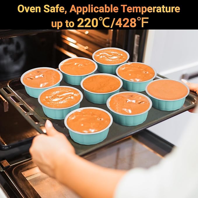 Beasea 8oz Aluminum Ramekins, 100 Pack 3.9" Mini Disposable Baking Foil Cups Ramekin Cup Cupcake Aluminum Baking Cups for Party - Lake Blue