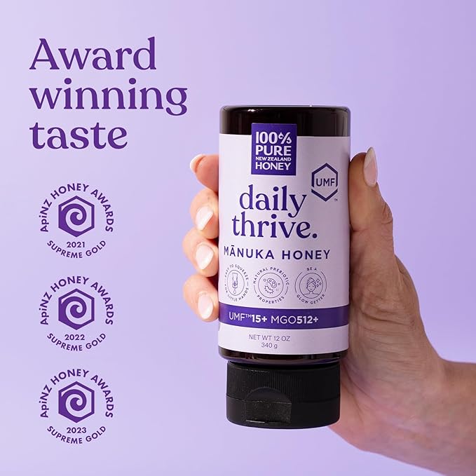 100% Pure New Zealand Honey UMF 15+ MGO 512+ Squeezy Manuka Honey Raw & Unfiltered Certified Award Winning Silky Smooth Taste & Texture 12 Oz
