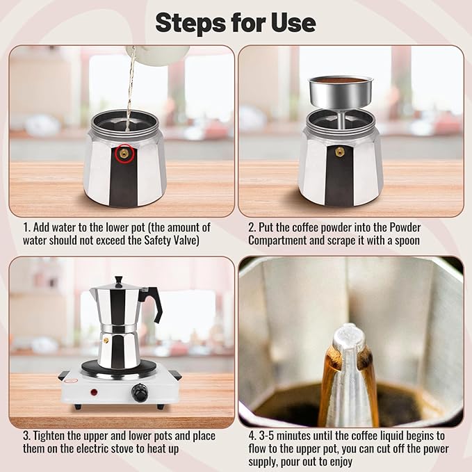 2 Cup Aluminum Moka Pot Classic Stovetop Espresso Coffee Maker 100ml 3.4oz Coffeemaker Percolator Mocha Pot Greca Coffee Maker Cafe Makers for Italian and Cuban Cafì±?Brewing Silver