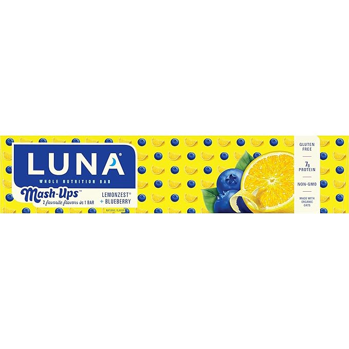 LUNA Bar - Mash-Ups LemonZest + Blueberry Flavor - Snack Bars - Non-GMO - Gluten-Free Protein Bars - Made with Organic Oats (15 Pack)