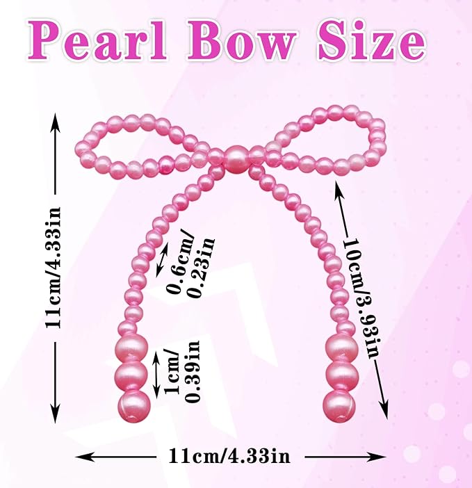 6 Pcs Pearl Bow Cake Decoration, Imitation 4.3" ??3.9"Pearl Bow Cupcake Toppers Coquette Party Bouquets Decor for Wedding Bridal Shower Birthday Decoration Supplies (Pink)