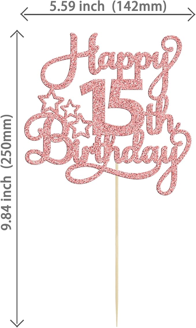 1 Pack Happy 15th Birthday Cake Topper Rose Gold Glitter Mis Quince 15 Cheers to 15 Years Old Birthday Cake Pick for Celebrating 15th Birthday Anniversary Party Cake Decorations Supplies