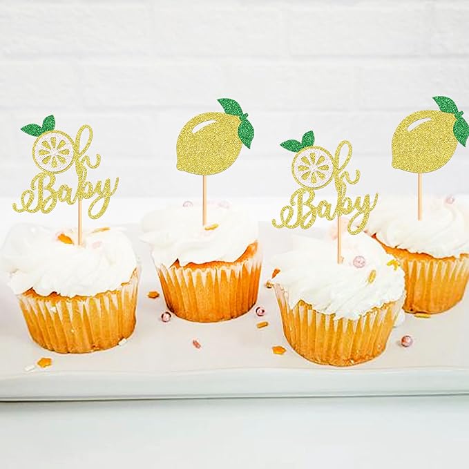 24Pcs Lemon Cupcake Toppers Fruit Theme Lemonade Party Cupcake Picks for Lemon Theme Baby Shower Kids Boys Girls Birthday Party Cake Decorations Supplies