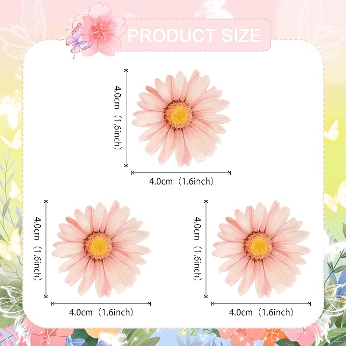 60 Pack Edible Flower Cupcake Toppers Wafer Paper Beautiful Flower Cake Picks for Wedding Birthday Theme Baby Shower Party Cake Decorations Supplies Pink