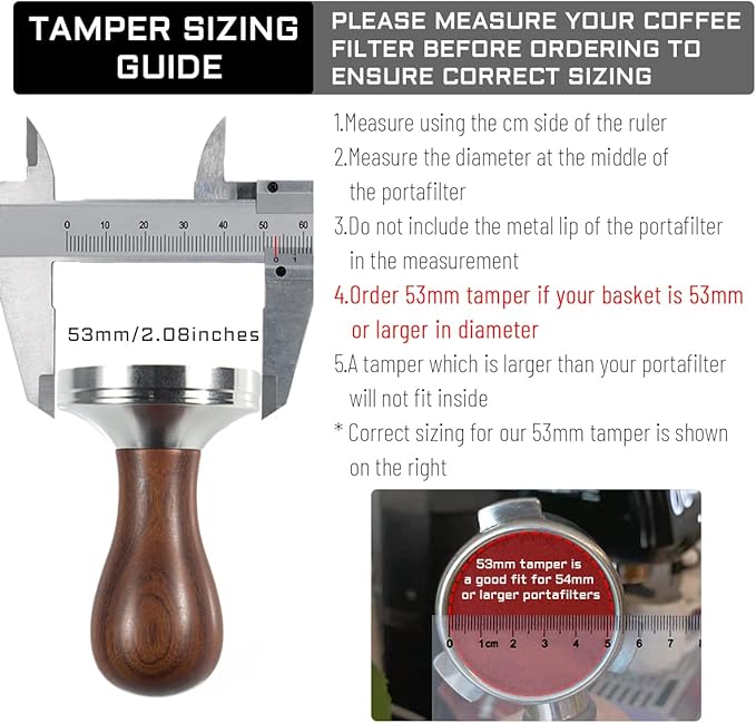 Coffee Tamper Espresso Press with Tamper Mat 304 Stainless Steel Flat Base Wooden Handle for Coffee Grounds Barista Espresso Machines Accessory (53MM)