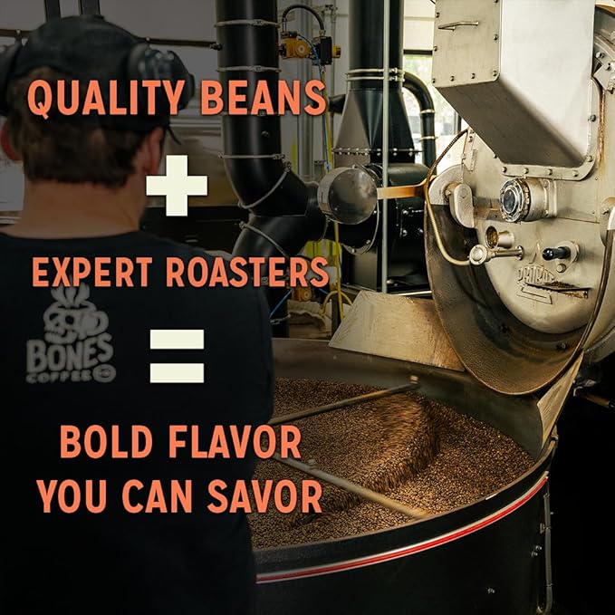 Bones Coffee Company Fallout Valiant Vanilla, Vanilla Wafer Flavored Coffee, Medium Roast Low Acid Arabica Beans Compatible with Auto drip and French Press Coffee Maker, 12 Oz Whole Bean