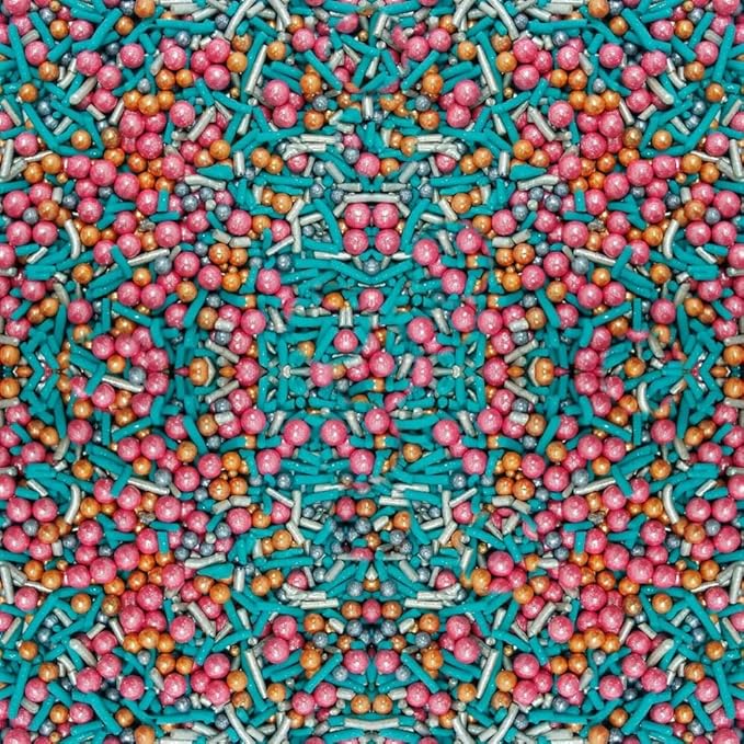 Confect Fusion Pearl Sprinkle Mix ??Pink, Teal & Gold Sugar Pearls | Edible Cake Topping for Cupcakes, Cookies & Desserts ??Decorative Baking Sprinkles Decoration | Vegan, Gluten-Free, Nut-Free, Soy-Free, Dairy-Free, Palm Oil-Free- 4.2 Oz