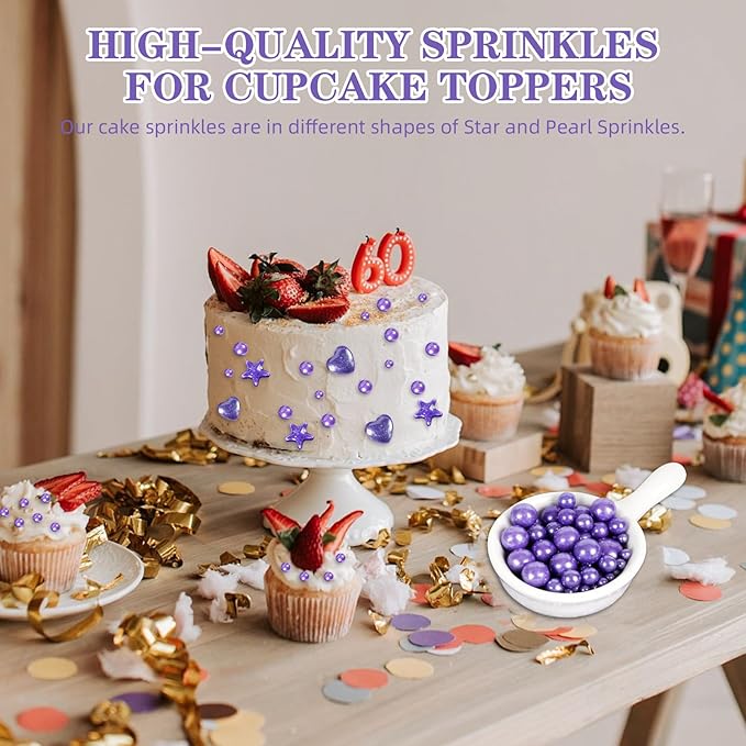 Kasvan Edible Pearl Sugar Sprinkles, Purple Sprinkles for Cake Decorating, 230g/8.1oz, Ice Cream Toppings and Cookie Decorating, Wedding Party Chirstmas Supplies (Purple)