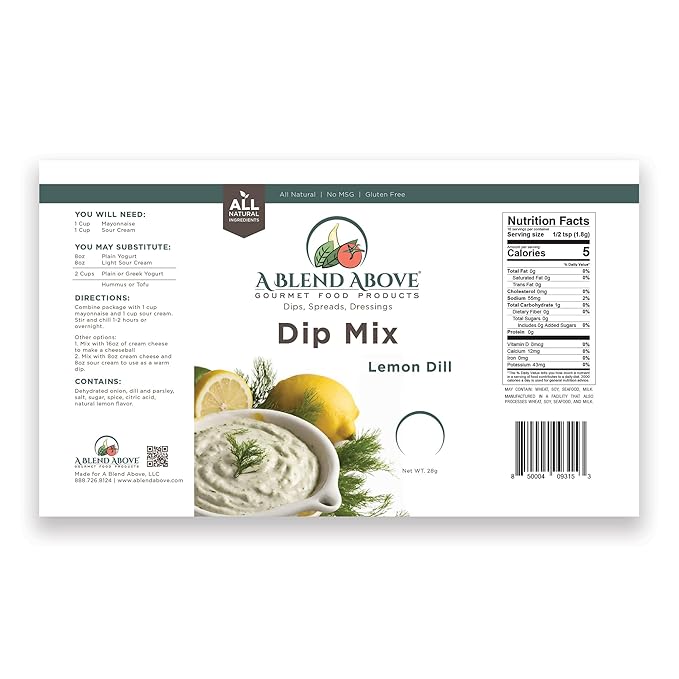 A Blend Above Dip Mix - Cucumber, Lemon Dill, Asiago Roasted Garlic, Spinach Parmesan, and Twice Baked Potato