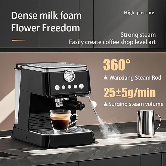 Espresso Machine 20 Bar, Upgraded 1300W Espresso Maker with Milk Frother Steam Wand, Semi-Automatic Espresso Coffee Machines for Home, for Cappuccino, Latte, 50oz Removable Water Tank (black)