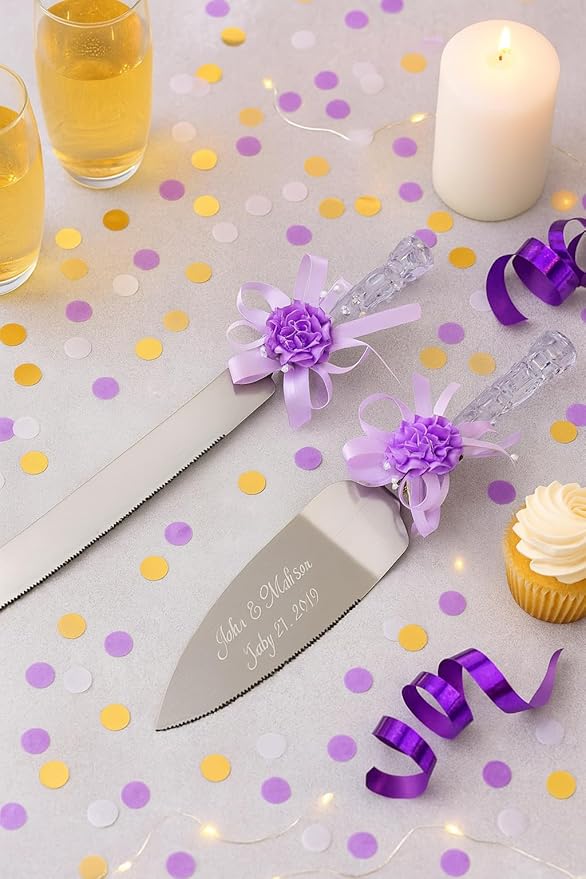 GIFTS INFINITY Personalized Wedding Cake Knife and Server Set Free Engraving - Valentine's, Wedding, Bithday (CT-101PUH)