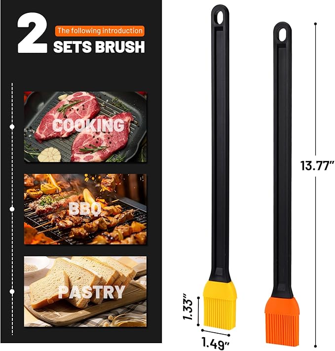 AmoreAngel CRAFTS 14 Inch Two Tone Silicone Basting Brush, Grill Brush with Non Slip Grip Long Handle, Kitchen Brush for BBQ, Grilling, Baking, Roasting, Saucing