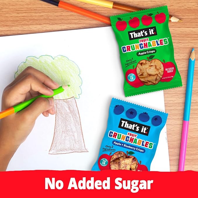 That's it. Fruit Crunchables ??100% Apple + Blueberry Crisps, 15 Pack healthy snacks for kids Plant-Based, Non-GMO, Gluten-Free, No Sugar Added, Healthy Fruit Snacks for Kids & Adults