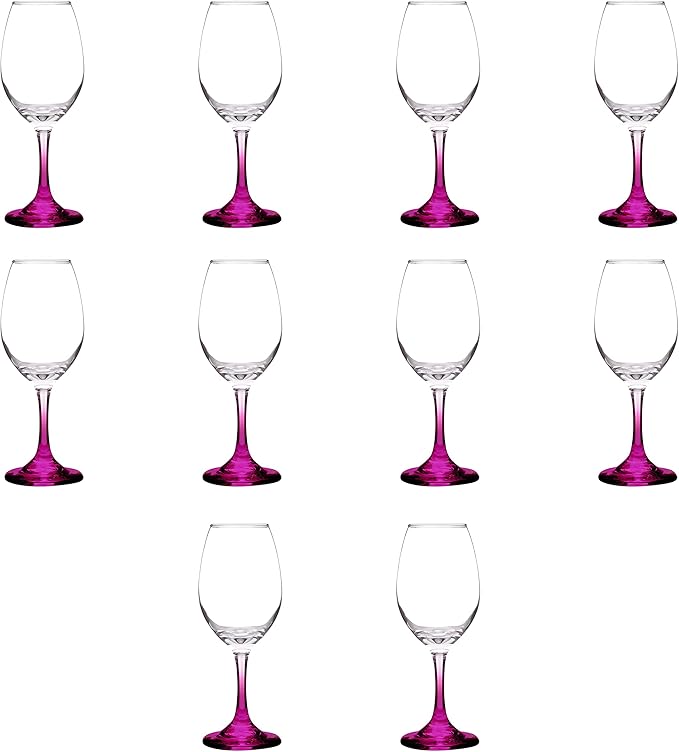 DISCOUNT PROMOS Rioja Wine Glasses with Stem 10 oz. Set of 10, Bulk Pack - Color Bottom, Perfect for Wedding, Party Favors, Birthday, Bridal Shower Gifts - Pink