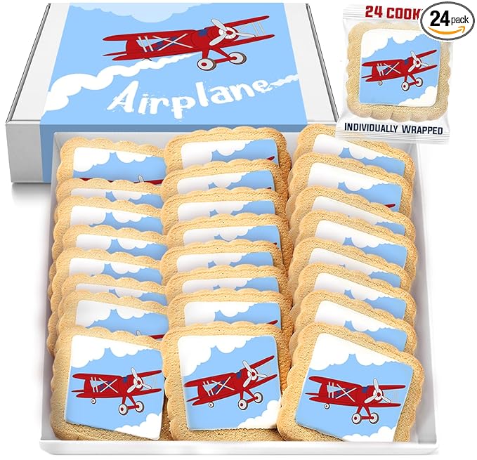 Airplane Cookies Theme 24 Pack Cookies Individually Wrapped | Red Glider Blue Sky Clouds Treats Dessert Birthday Party Baby Shower Aviation