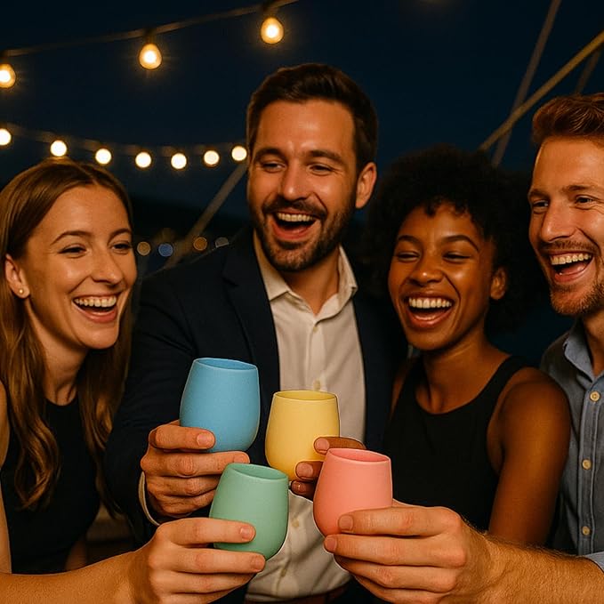 Silicone Wine Glasses – Set of 4 Pastel Colors, 12 oz – Break-Resistant, Flexible & Shatterproof Cups for Wine, Cocktails, or Outdoor Use – Reusable Stemless Glassware