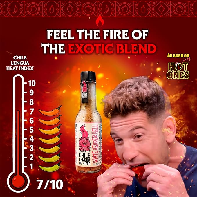 Chile Lengua de Fuego White Pepper Hell Hot Sauce – 1 Bottle – Scotch Bonnet, Chipotle, White Pepper & Thyme – Bold, Savory Heat – Small Batch Artisan Honduran Hot Sauce