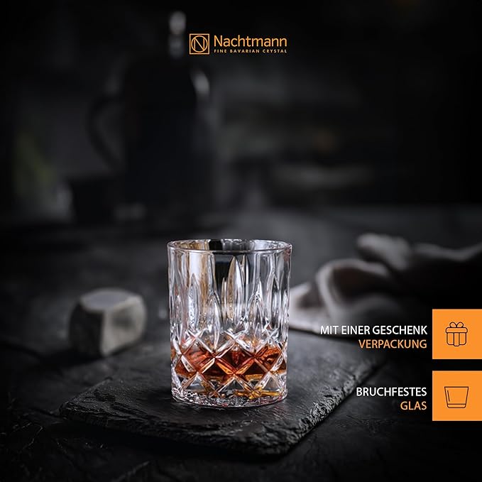 Nachtmann Noblesse 3-Piece Crystal Whiskey Set - 25oz Decanter with Stopper & 10.4oz Tumblers, Luxurious Glassware for Elegant Home Bars & Whiskey Enthusiasts - Modern Glass Collection