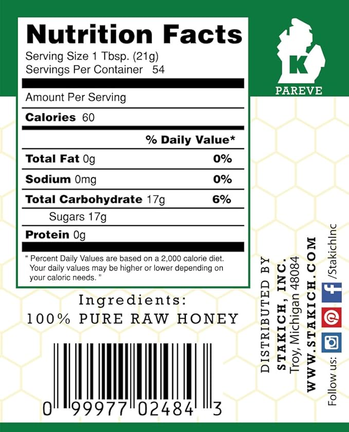 Stakich Buckwheat Antioxidant Raw Honey - Pure, Unprocessed, Unheated, Kosher (40 Ounce)