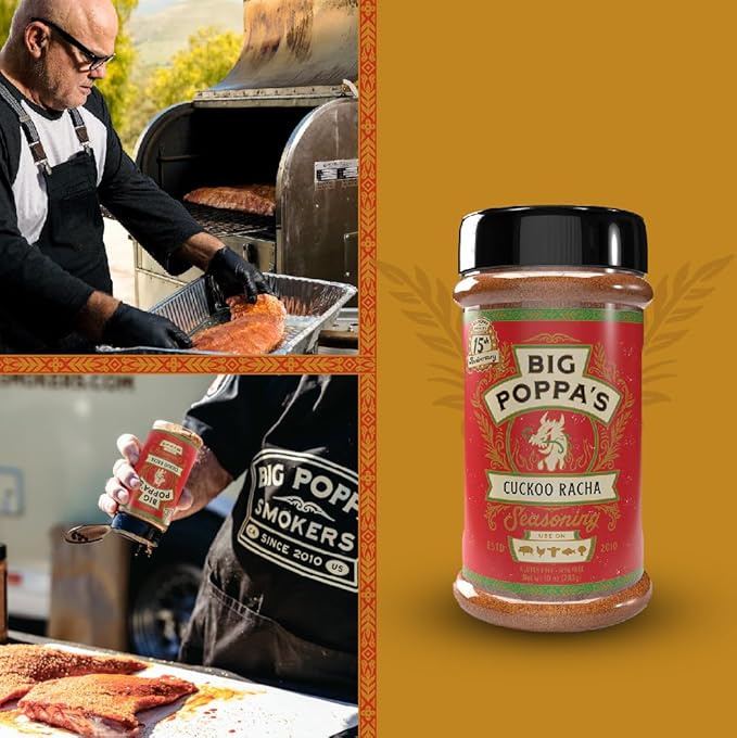 Big Poppa’s Cuckoo Racha Spicy & Sweet BBQ Rub – Bold Honey & Sriracha Spice Blend for Pork, Chicken, Wings & Shrimp – Flavor-Packed Seasoning for Grilling, Smoking & Backyard BBQ Pros (10 Oz)
