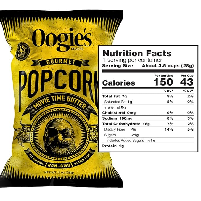 Oogie's Gourmet Popcorn | 20 Pack | Movie Time Butter Flavor | Gluten Free Popcorn Snacks | 1oz Individual Bags
