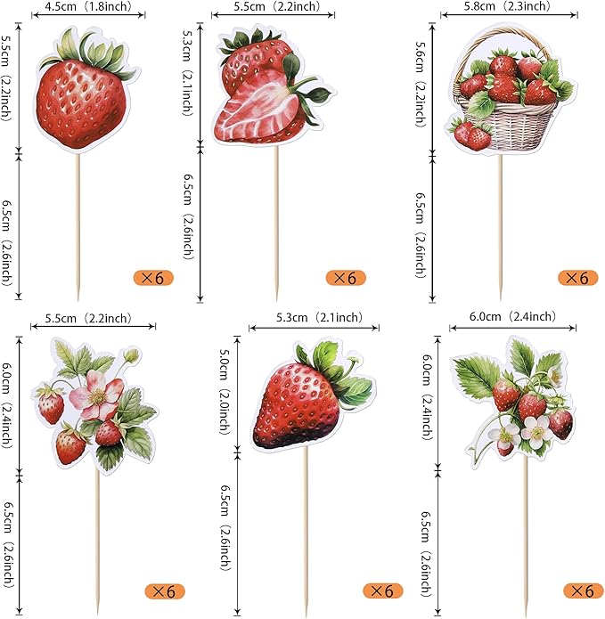 36 Pack Strawberry Cupcake Toppers Red Pink Strawberry Birthday Cupcake Picks Berry Strawberry Cupcake Decoration for Fruit Theme Baby Shower Kids Boys Girls Birthday Party Supplies