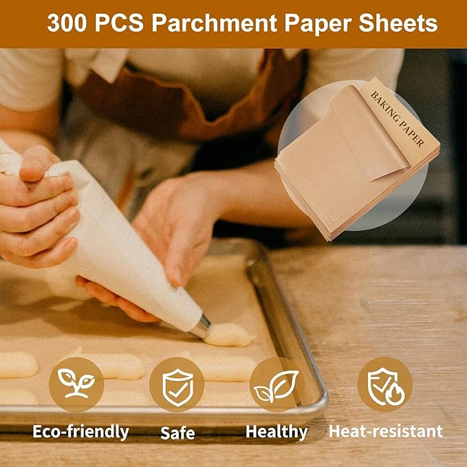 O2frepak Parchment Paper Baking Sheets 300 PCS 12"x16" Pre Cut Non-Stick Baking Tray Mat,Oil Resistant and Waterproof Baking Paper,Fit for Food Baking,Cooking,Grilling,Air Fryer and Steaming