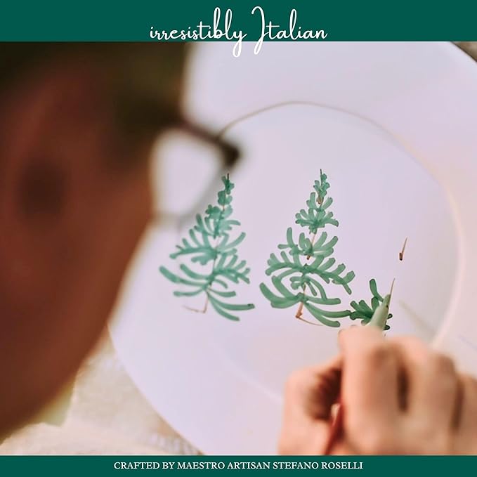 Vietri Lastra Holiday White and Green Square Baker 11.5"L, Stoneware Oven Baking Dish & Serving Pan, Christmas Bakeware
