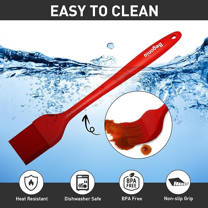 Begonia Silicone Basting Pastry Brush-2pcs Heat Resistant Cooking Brush for Oil, Sauce, Butter, BBQ, Grill and Marinade, BPA Free, Dishwasher Safe 竊늃edç«?,<div>