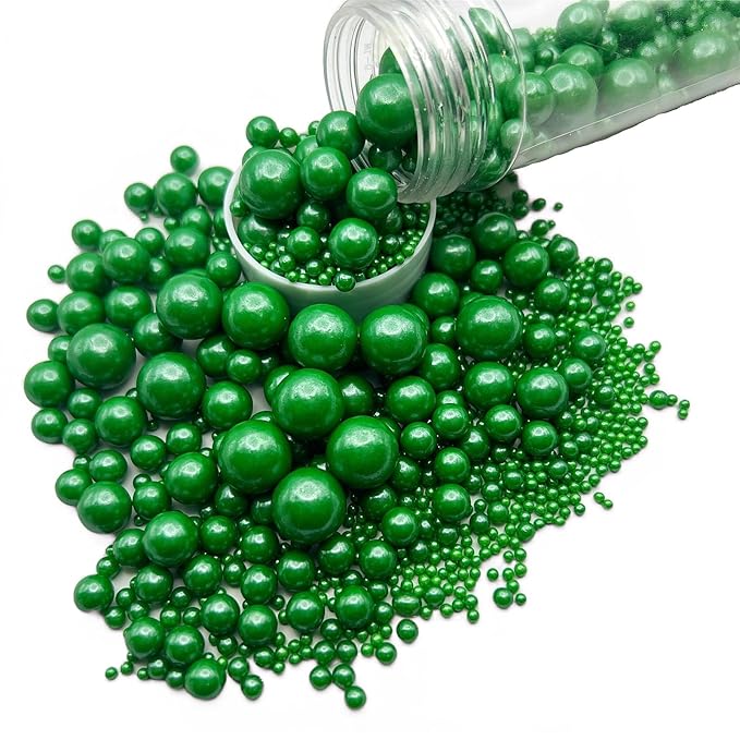 Christmas Green Pearl Sprinkles for Cake Decorating 5.1 OZ Green Edible Pearls Edible Cupcake Decorations Halloween Christmas Cookie Decorations Edible Sugar Pearls for Cakes,Cupcakes Toppers Baby Shower Wedding Supplies