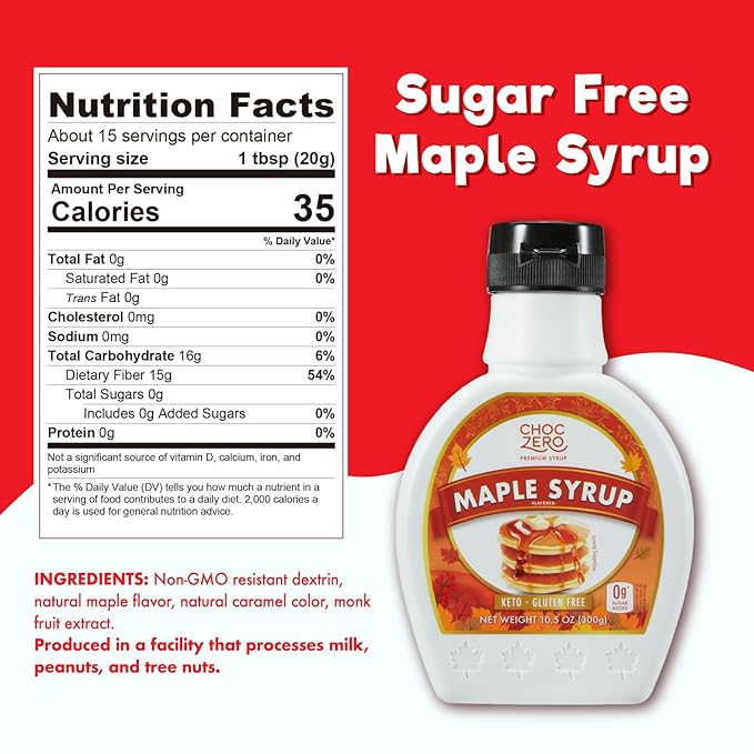 ChocZero Maple Syrup, Sugar Free, Low Carb, Sugar Alcohol Free, Gluten Free, No Preservatives, Non-GMO Dessert and Breakfast Topping Syrup, 10.5oz (Pack of 1)