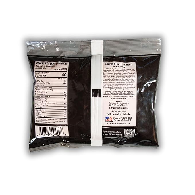 Bearded Butchers High-Temp Cheddar Cheese 1 lb ??Shelf-Stable 1/4" Cubes for Up to 10 lbs of Meat, 400째F High-Temperature Cheese ??Ideal for Sausage Making, Brats, Snack Sticks, Burgers, and More