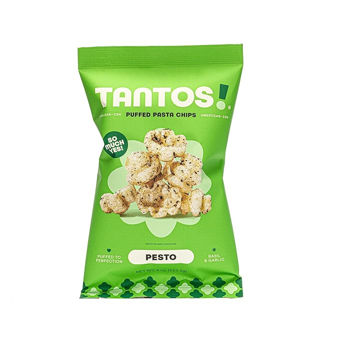 Tantos! Puffed Pasta Chips ??Healthy Pasta Snack by Top Chef Joe Sasto ??Plant-Based, Low Calorie, Crunchy Chips ??Variety Pack ??Marinara, Pesto, Cacio e Pepe, Classico ??Gourmet Bold Flavors (4 oz 2 Pack, Pesto)
