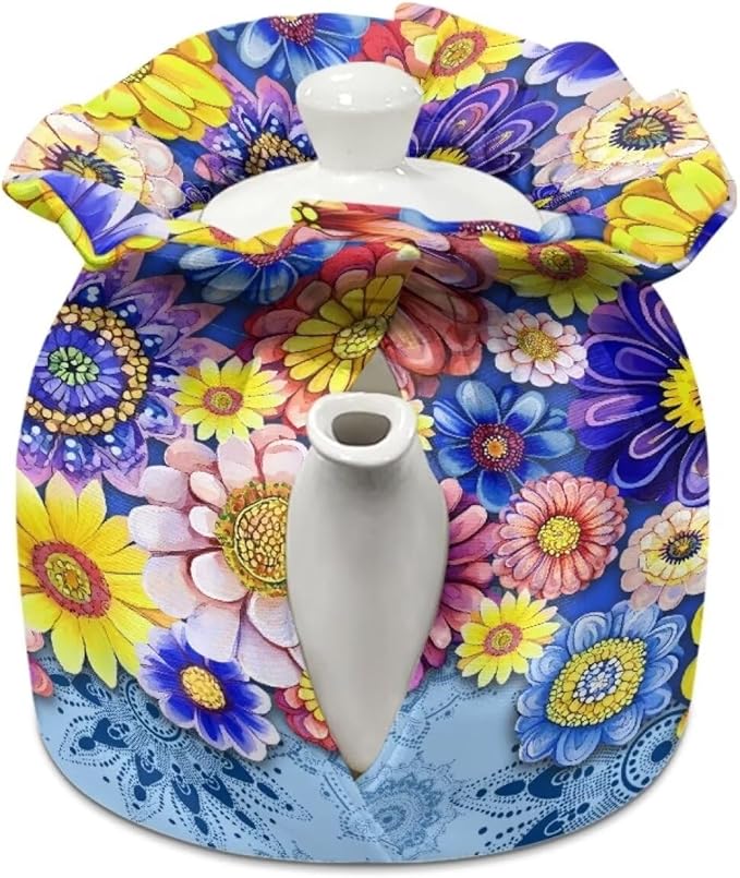 Bohemian Flowers Teapot Cozy Tea Pot Dust Cover Teapot Insulation Cover Decorative Teapot Cover Kettle Protective Kitchen Accessory for Hotel Restaurant Tea Party
