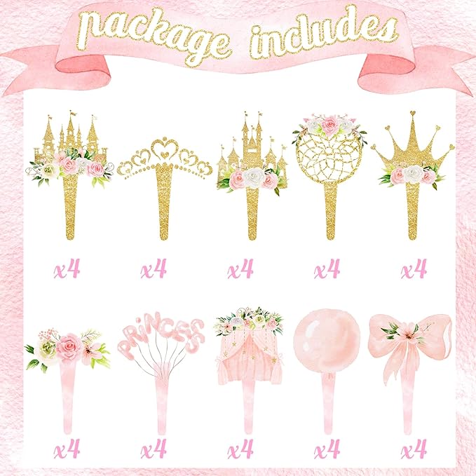 40 Pcs Princess Cupcake Toppers - Elegant Princess Party Decorations and Princess Cake Decor - Perfect for Princess Birthday Cupcake Toppers, Princess Baby Shower, and Fairy Tale Theme Party
