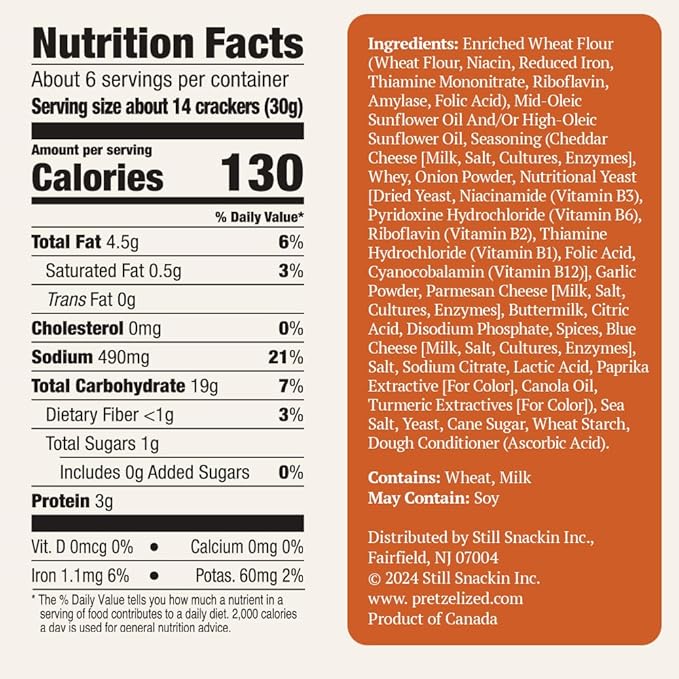 PRETZELIZED Snacks PRETZELIZED Pretzel Crackers, Cheddar Flavored, 6.5oz Box (Pack of 12)