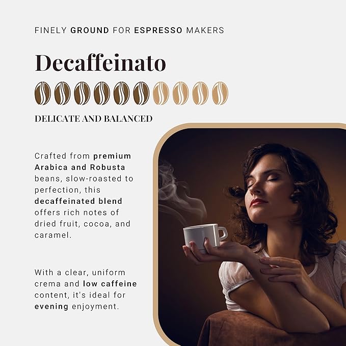 Caffì±?Vergnano Italian Finely Ground Decaf Coffee ??100% Arabica for Moka, Intensity Level 6 ??Rich, Full Flavor Without Caffeine, Notes of Dried Fruit, Cocoa & Caramel - 8.82 oz Tin